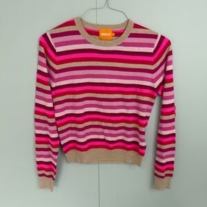 WISPR Rainbow Stripe crewneck sweater in a silk-blend Neon Pink and Crema